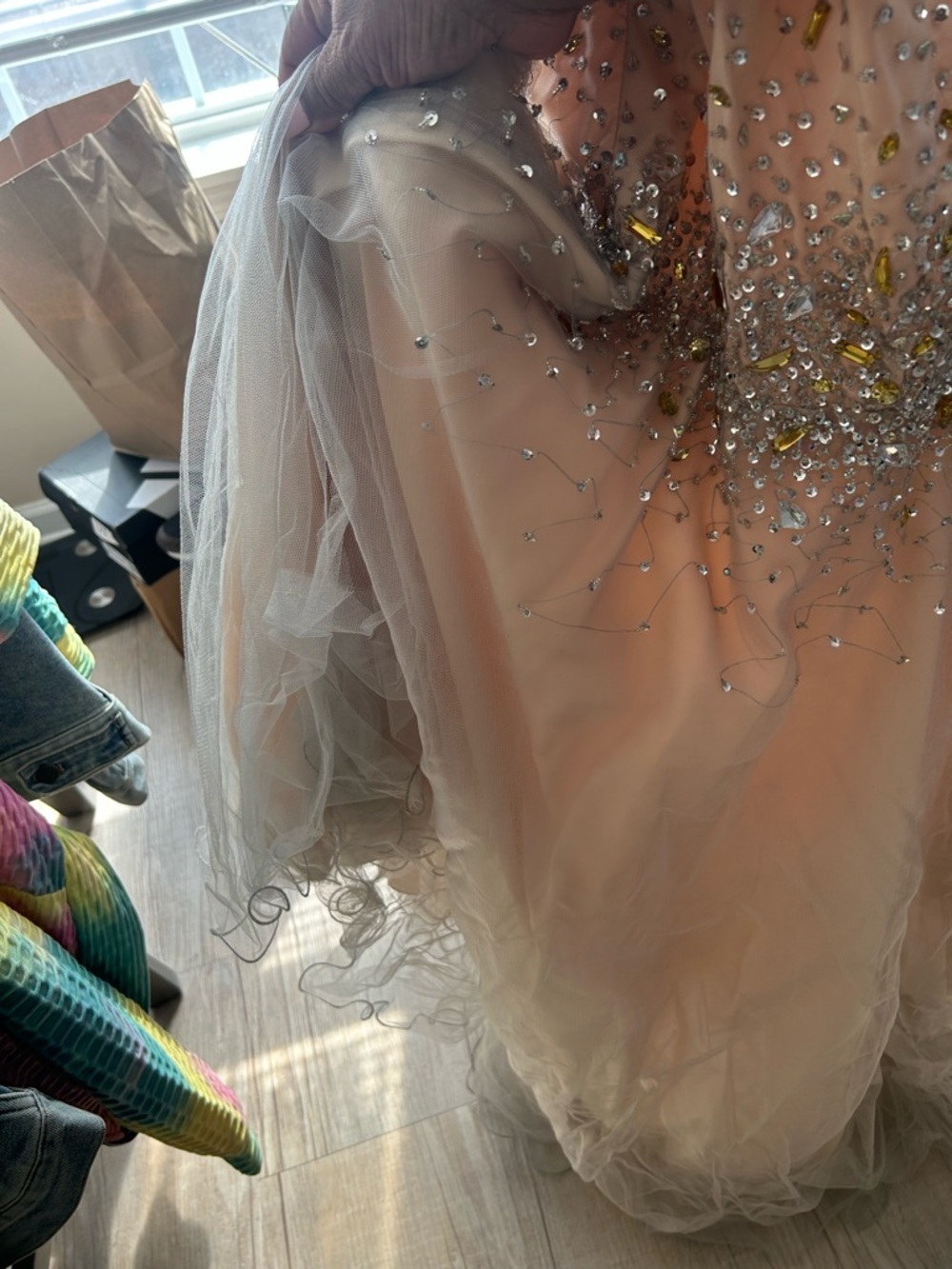 Terani Couture Peach Evening Dress with Gold Logo Tag - Picture 6 of 10